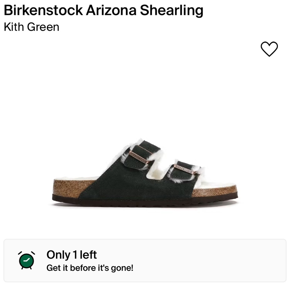 BRAND NEW Kith Birkenstock Arizon with Shearling - Green | Size 39 EU